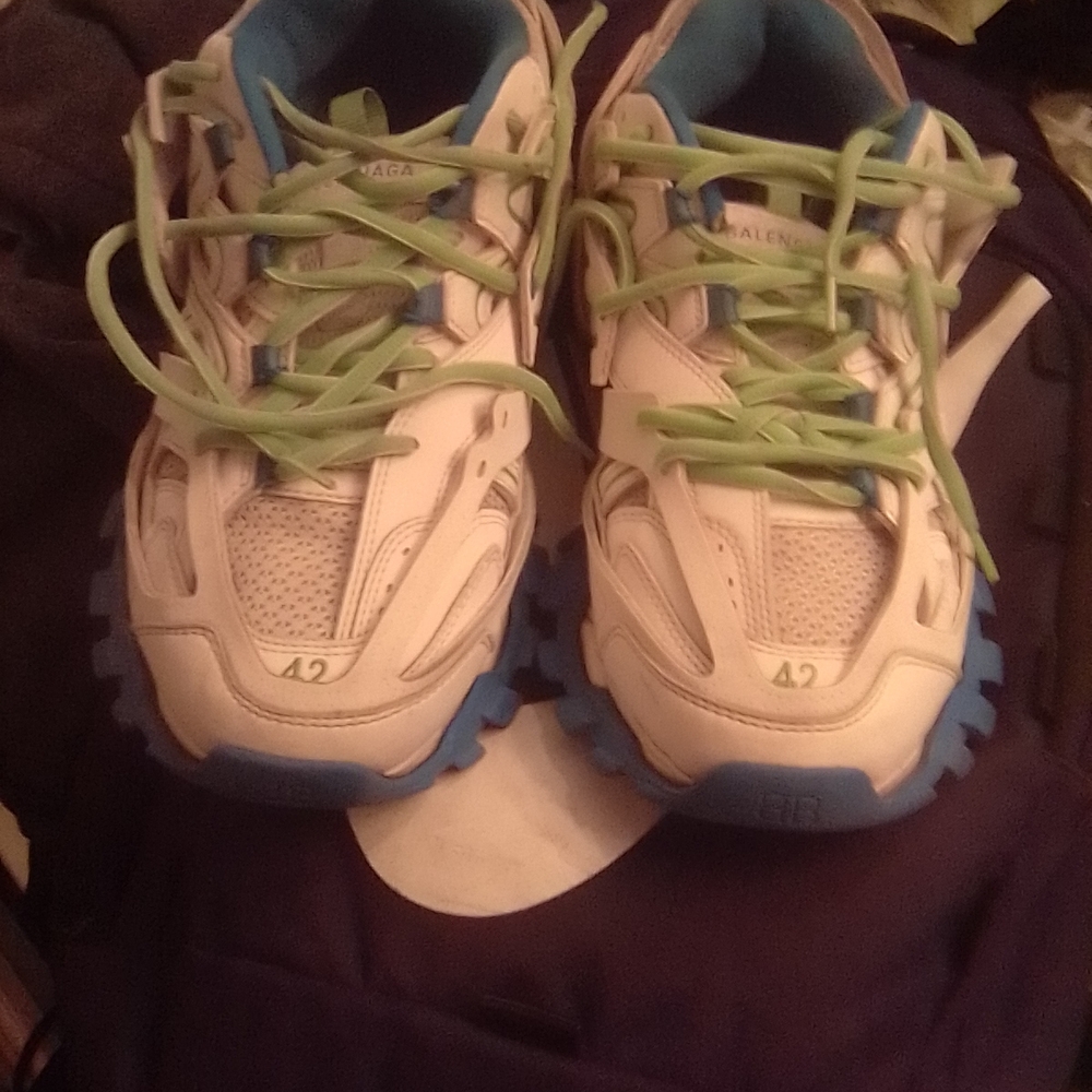 Balenciaga White and Blue Sneakers Chunky Athletic Style